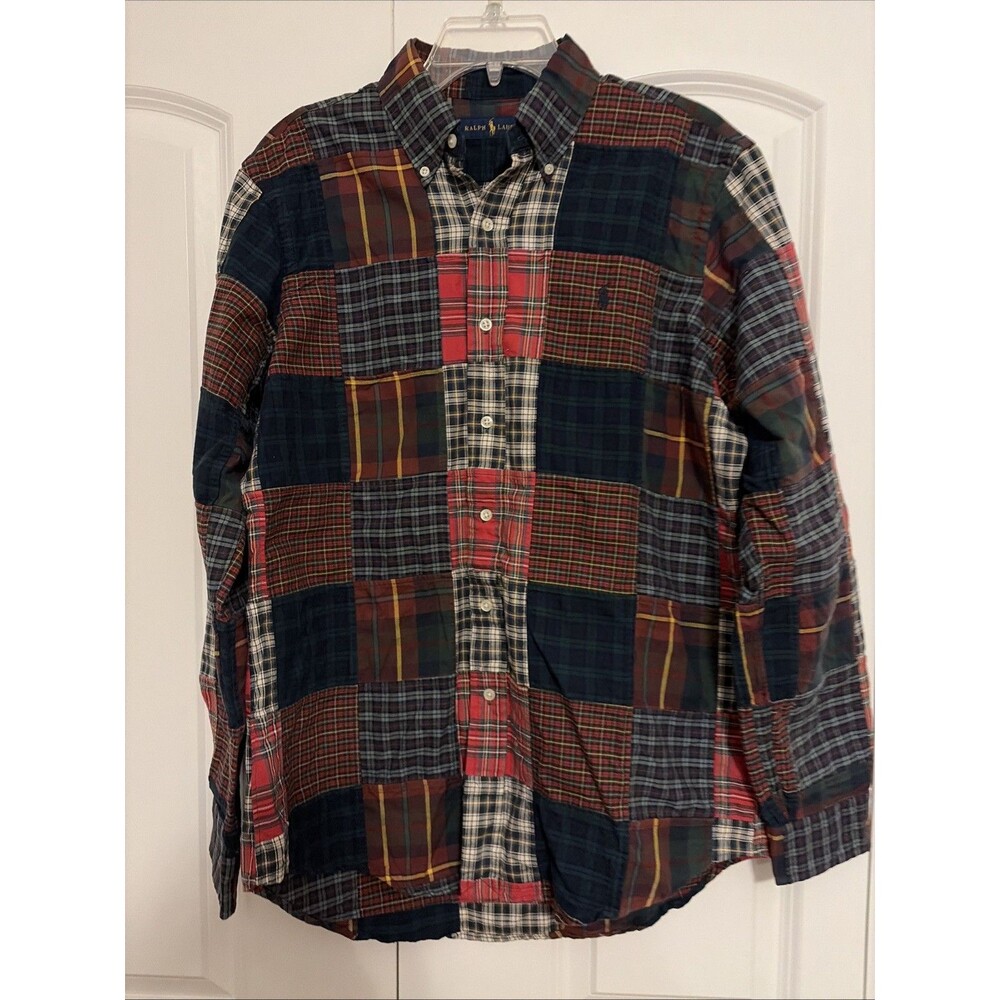 Ralph Lauren Patchwork Flannel Long Sleeve Button Up Shirt Size M - Picture 2 of 5